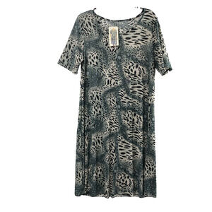 Womens Animal Print Dress Size Large Grey Black Short Sleeve‎ A Line NWT